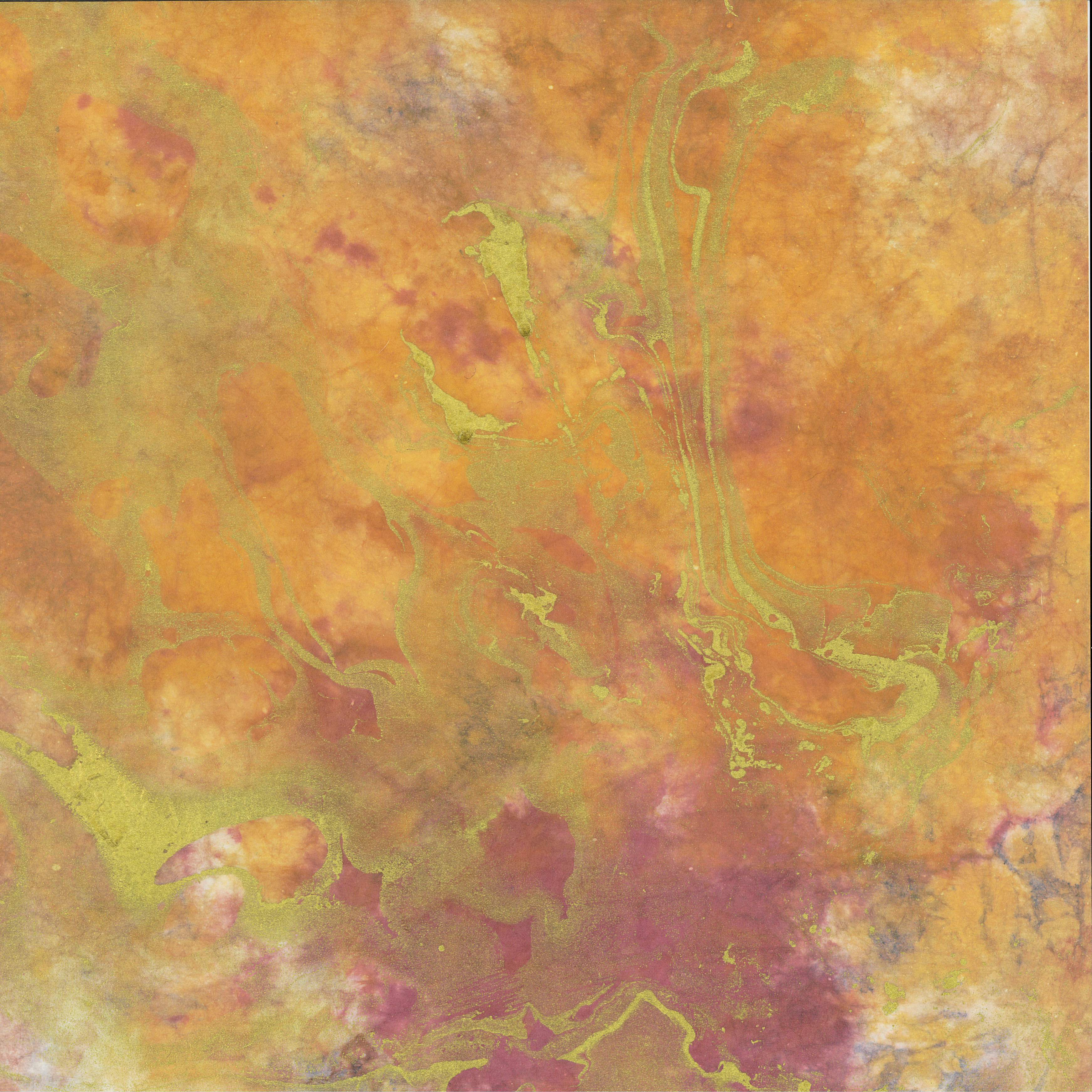 Marbled momigami square paper with metallic gold pattern, methyl cellulose treated kozo mulberry, 11-12 inch