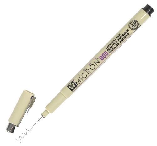 Micron 005 black fineliner pen with 0.2mm tip for sketching and technical drawing